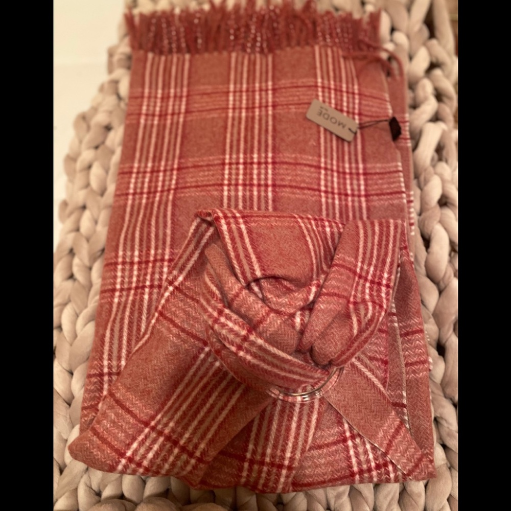 NWT Mode pink and red plaid scarf